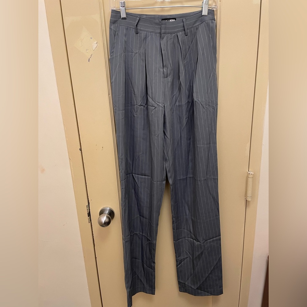 Fashion Nova Gray Dress Pants with Pinstripe Design